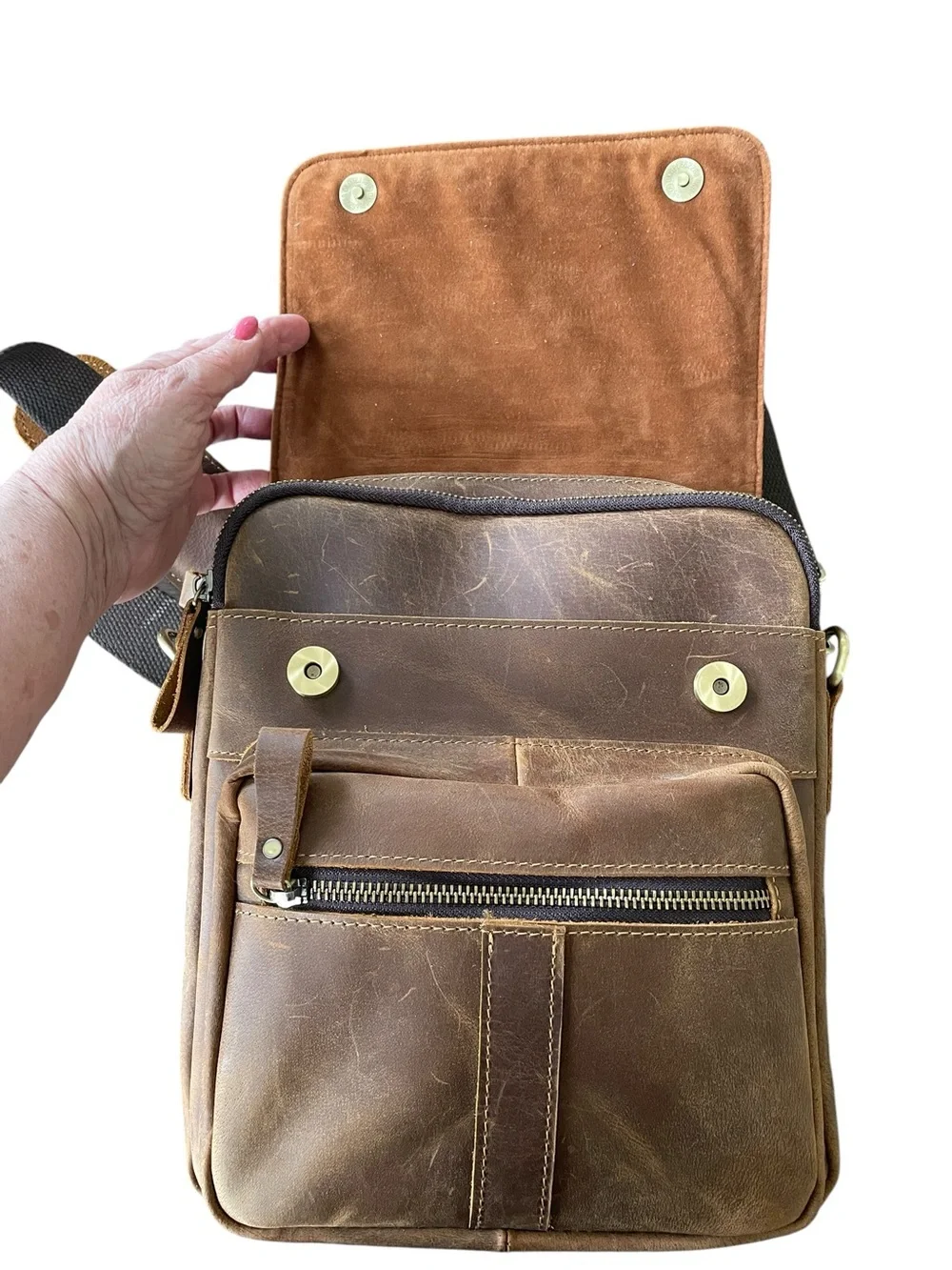 HUMERPAUL MEN’S VINTAGE LEATHER MESSENGER BAG Crazy Horse Leather Crossbody